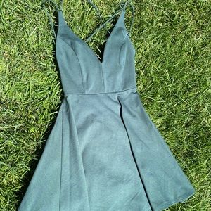 Cutest forest green v neck open back strappy dress